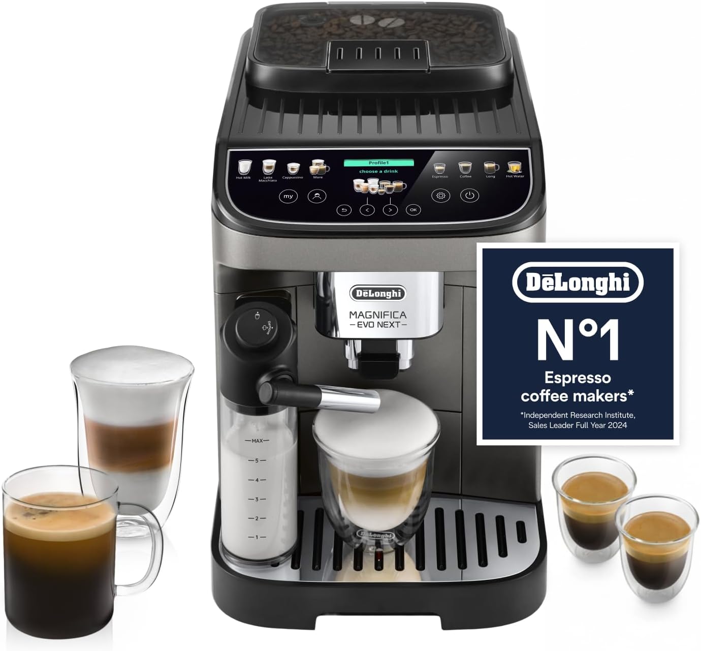 De'Longhi Magnifica Evo coffee machine on a kitchen counter
